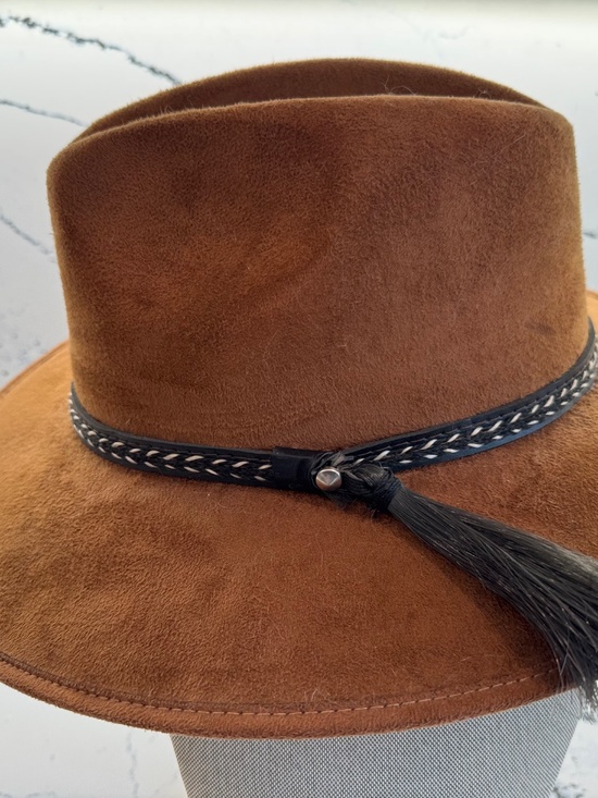 Brown Faux Suede Wide Brim Fedora Western Ranch Hat Boho Adjustable Camel main image 4